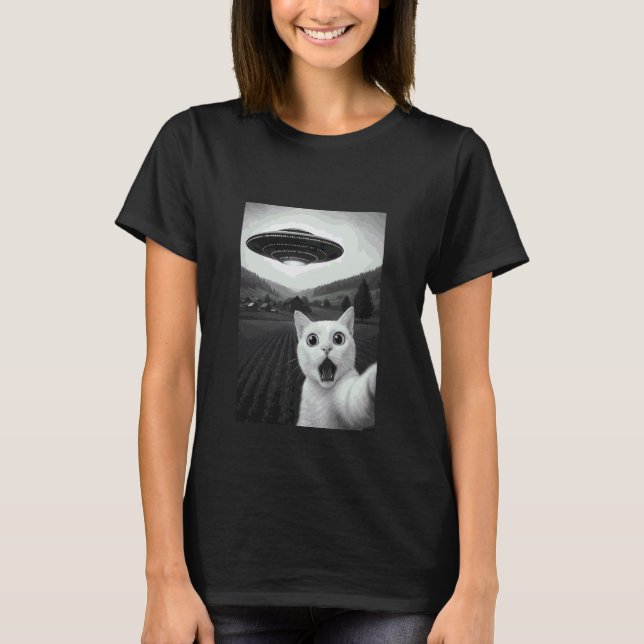Khao Manee Katt Selfie Rolig Alien Bortföring Meme T Shirt (Framsida)