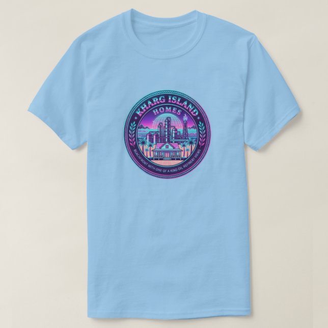 Kharg Island Homes Iran Vaporwave Blå T-Shirt (Design framsida)