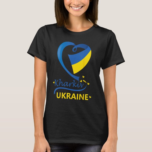 Kharkiv Ukraina National Flagga Heart Emblem Vapen T Shirt (Framsida)