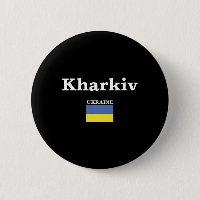 Kharkiv Ukraina och Ukrainas flagga  Knapp (Framsida)