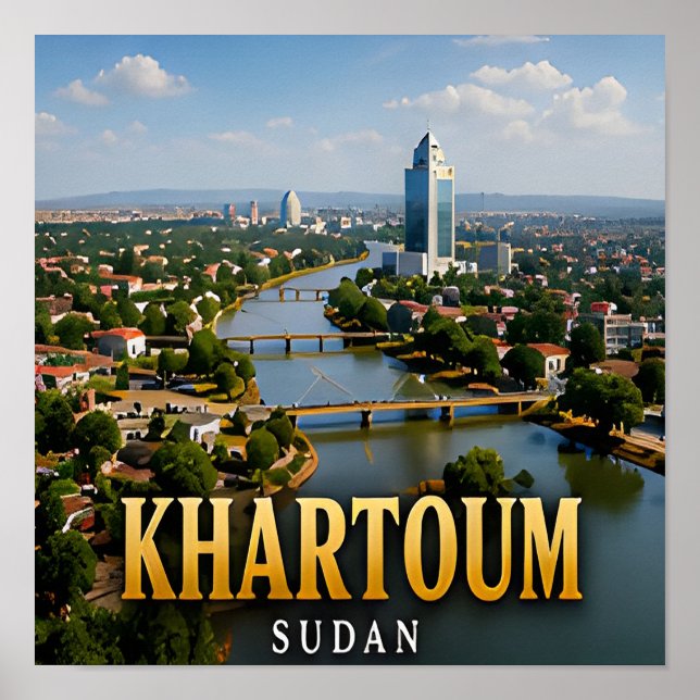 Khartoum Blå Nilen och Vita Nilen sammanflöde Poster (Framsidan)