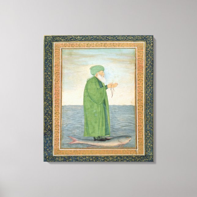 Khawa Khizir Khan rider på en fisk från Small Canvastryck (Framsida)