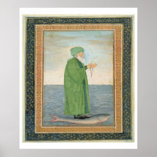 Khawa Khizir Khan ridning på en fisk, från det Poster