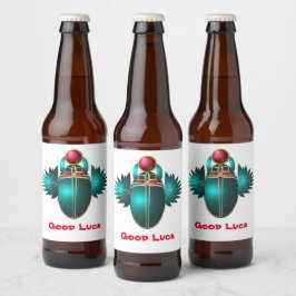 Kherpi Gud för det Stigning Sol, scarabskalan. Ölflaska Etikett