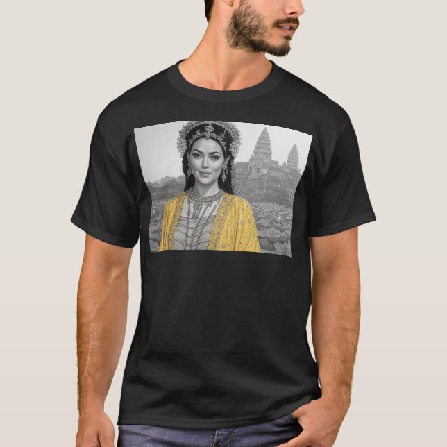Khmer Princess Gracing Angkor Wat T Shirt (Framsida)