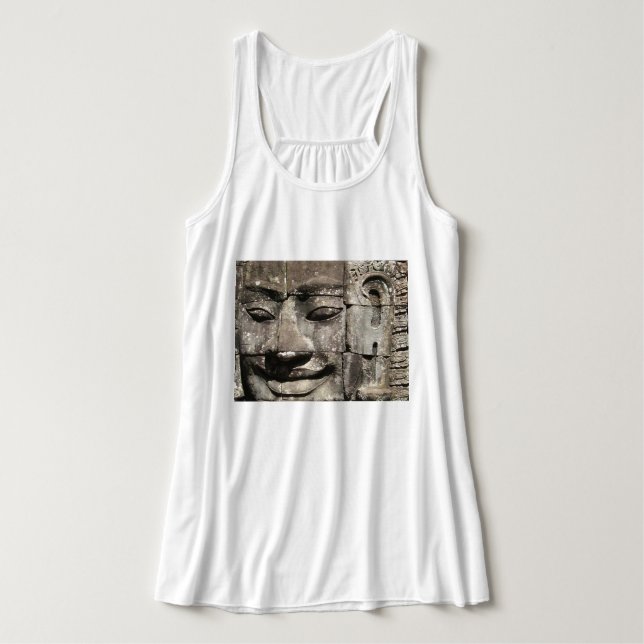 Khmer Stone Ansikte ... Bayon Temple, Kambodja Linne Med Racerback (Design framsida)