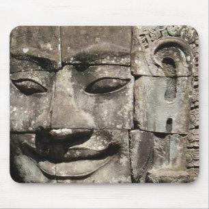 Khmer Stone Ansikte ... Bayon Temple, Kambodja Musmatta