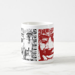 Khmer Stone Ansikte ... RED BLACK Kambodja Kaffemugg