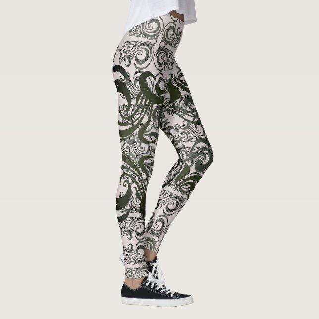 Khokhloma Mute Sjögräs Mönster Leggings (Höger)