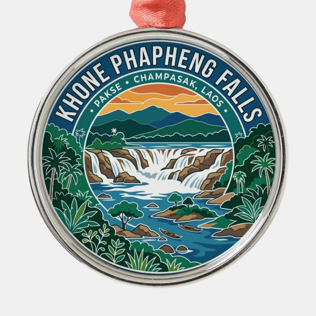 Khone Phapheng-fallen Laos Julgransprydnad Metall (Framsidan)