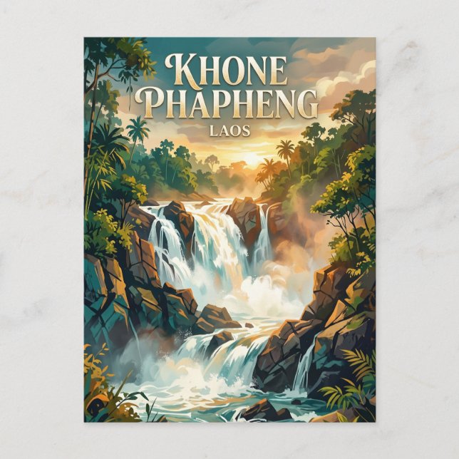Khone Phapheng-fallen Laos Vykort (Framsida)