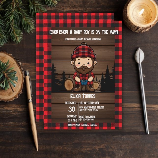 Khop Chop! Rustic Lumberjack Flanals Baby Shower Inbjudningar (Skapare uppladdad)