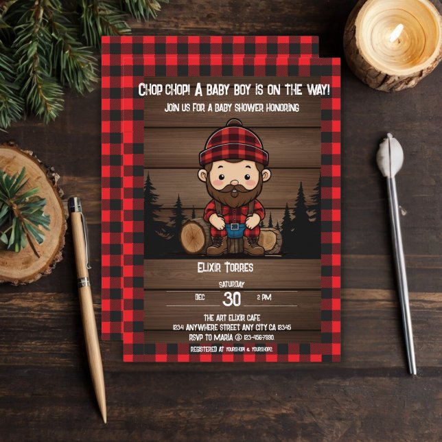 Khop Chop! Rustic Lumberjack Flanals Baby Shower Inbjudningar (Skapare uppladdad)