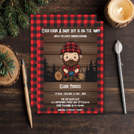 Khop Chop! Rustic Lumberjack Flanals Baby Shower Inbjudningar