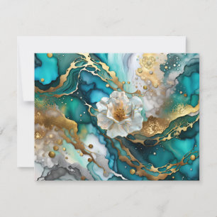 KHS Abstrakt Blue- och Guld Blommigt Greeting Card Tack Kort