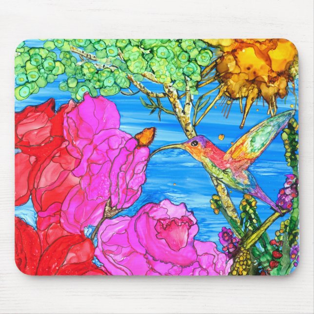 KHS Beautiful Floral Hummingbird Mousepad Musmatta (Framsidan)