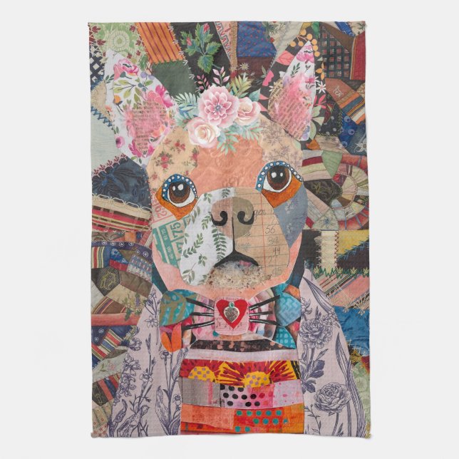 KHS Boston Terrier Mixed Media Hund Kitchen Towel Kökshandduk (Vertikal)