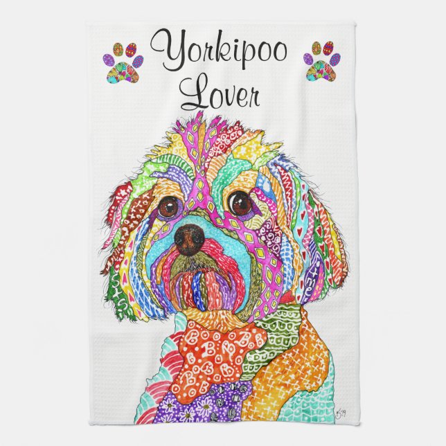 KHS Färgglad YorkiPoo Älskare Kökshandduk (Vertikal)
