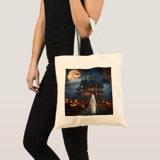 KHS Halloween Haunted House with Ghost Tote Bag Tygkasse