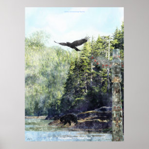 Khutzeymateen Wildlife & Totem Watercolor Art Poster