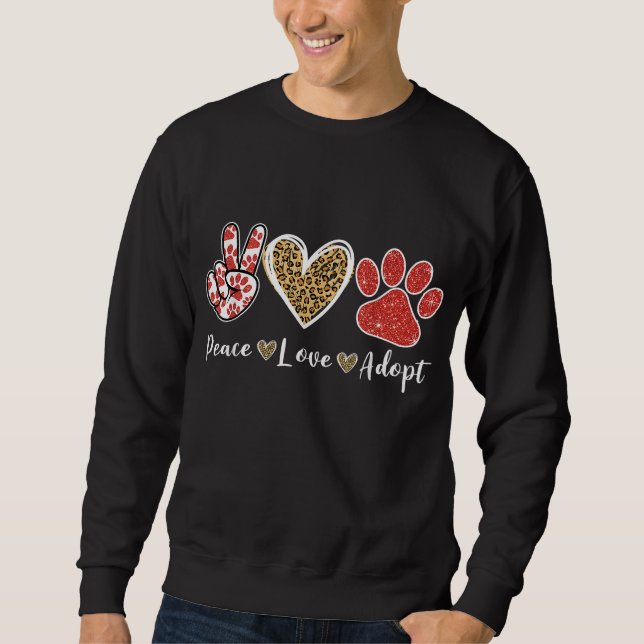 Ki Peace Kärlek Rädding Anta Hund Cat Lover Costum Lång Ärmad Tröja (Framsida)