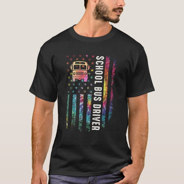 Ki Tie Dye US Flagga School Buss Driver Gift tillb T Shirt (Framsida)