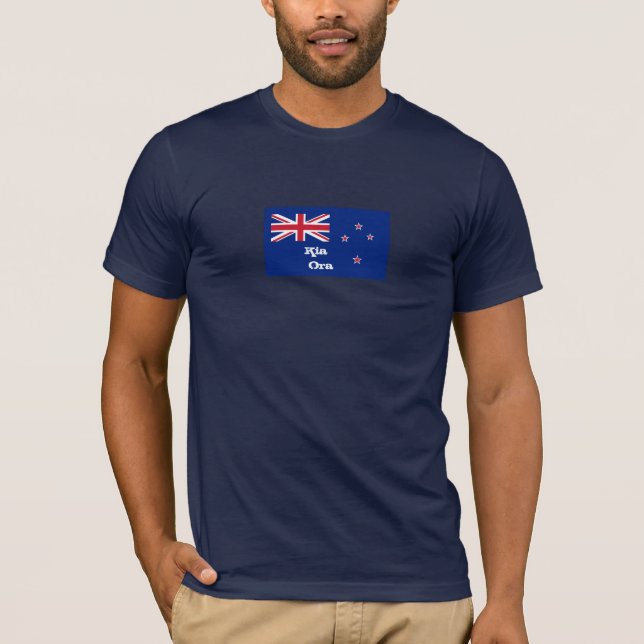 Kia Ora & New Zealand Flagga mode / New Zealand T T Shirt (Framsida)