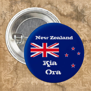 Kia Ora och New Zealand Flagga mode / Nya Zeeland Knapp