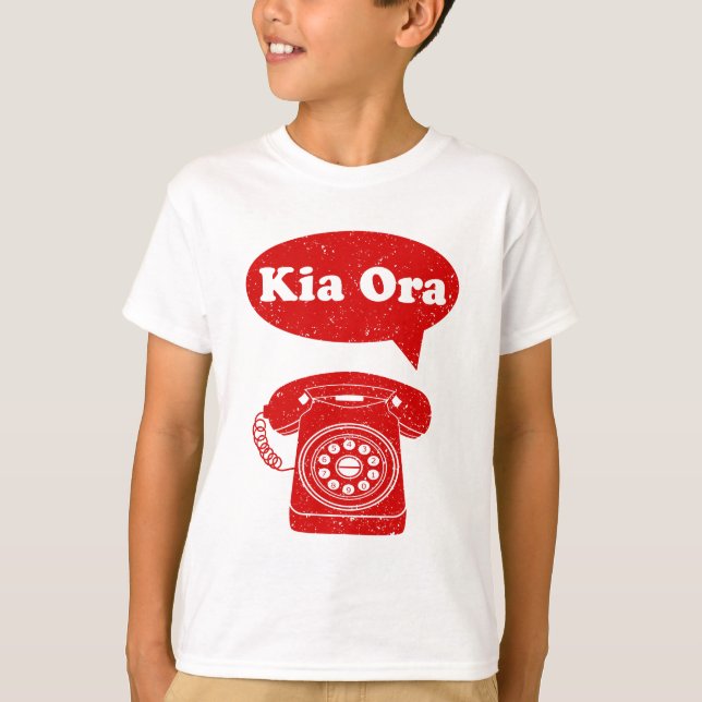 Kia Ora Te Reo Maori Language Retro Telefon T Shirt (Framsida)