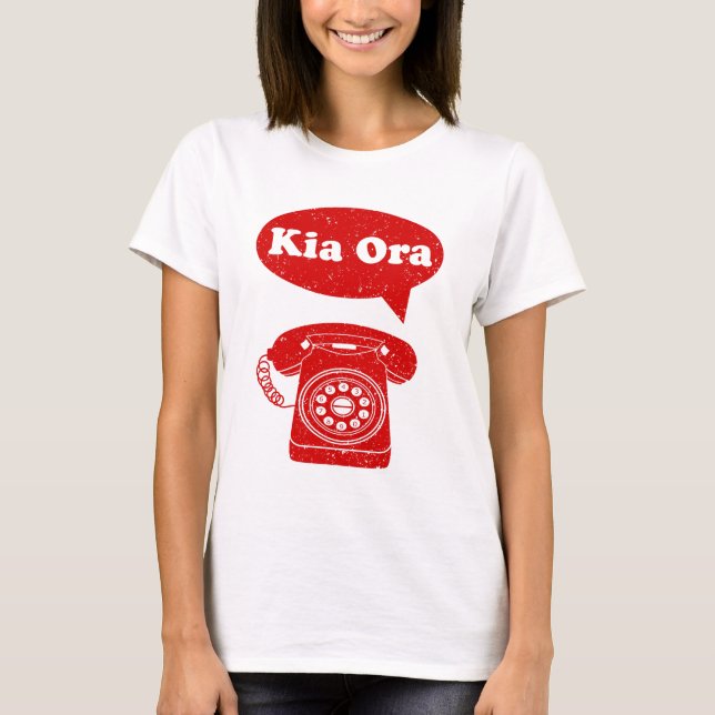 Kia Ora Te Reo Maori Language Retro Telefon T Shirt (Framsida)