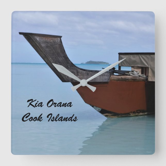 Kia Orana Polynesian Beach och Vaka Boat Fyrkantig Klocka (Framsida)