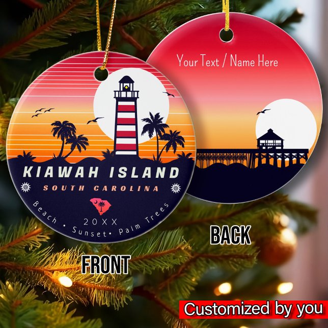 Kiawah Island fyr SC Retro Sunset Souvenirs Julgransprydnad Keramik (Skapare uppladdad)