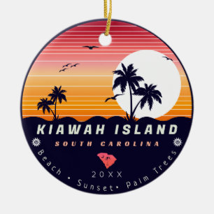 Kiawah Island Pier SC Retro Sunset Souvenirs 60-ta Julgransprydnad Keramik
