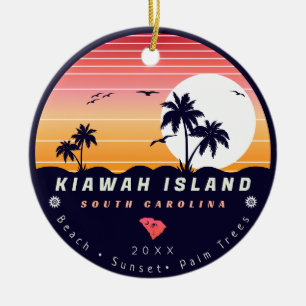 Kiawah Island Pier SC Retro Sunset Souvenirs 60-ta Julgransprydnad Keramik