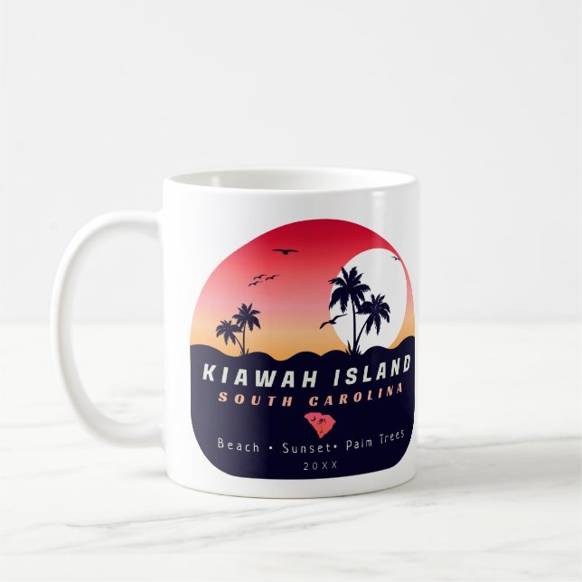 Kiawah Island Pier SC Retro Sunset Souvenirs 60-ta Kaffemugg (Vänster)