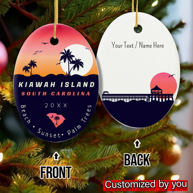 Kiawah Island Pier SC Retro Sunset Souvenirs 80-ta Julgransprydnad Keramik (Skapare uppladdad)