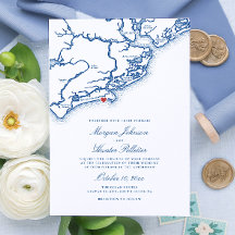 Kiawah Island SC Karta Elegant Navy Blue Bröllop