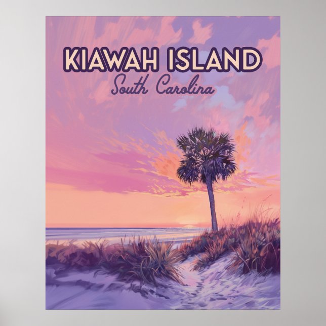 Kiawah Island South Carolina Beach Handflatan Träd Poster (Framsidan)