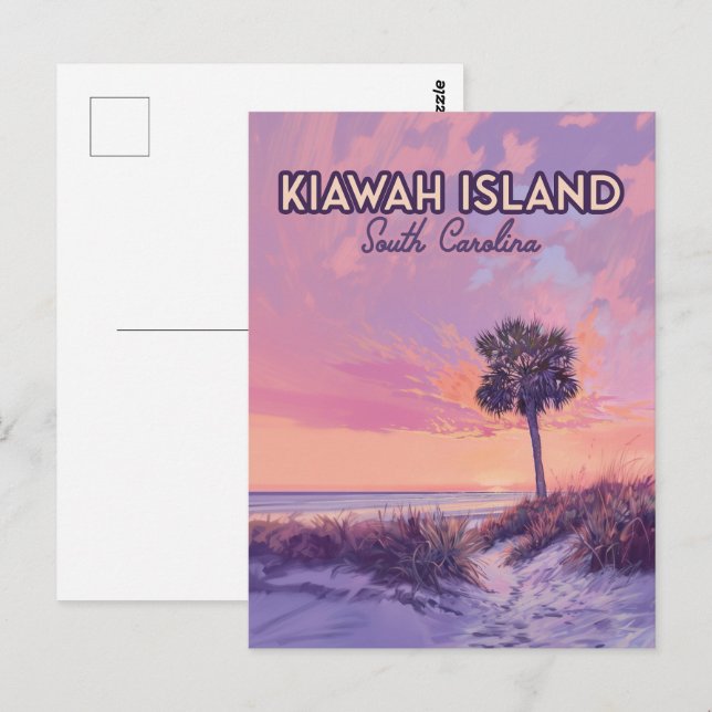 Kiawah Island South Carolina Beach Handflatan Träd Vykort (Fram/baksida)