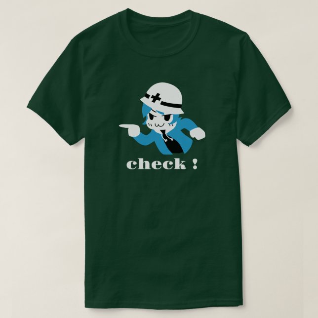 Kibo-chan pointing and checking t shirt (Design framsida)