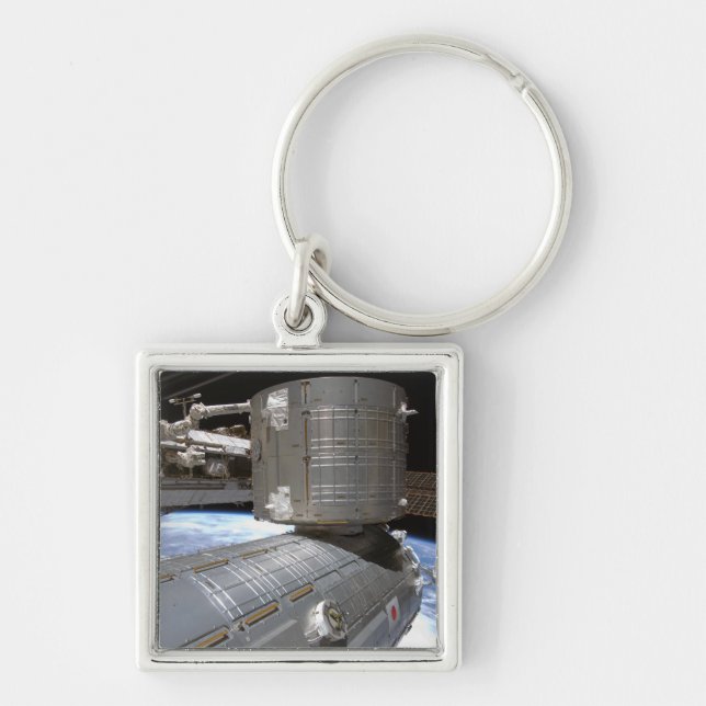 Kibo Japansk trycksatt modul 2 Fyrkantig Silverfärgad Nyckelring (Framsidan)