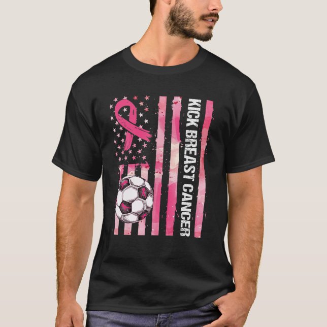 Kick Breast Cancer Awareness Rosa Ribbon Su T Shirt (Framsida)
