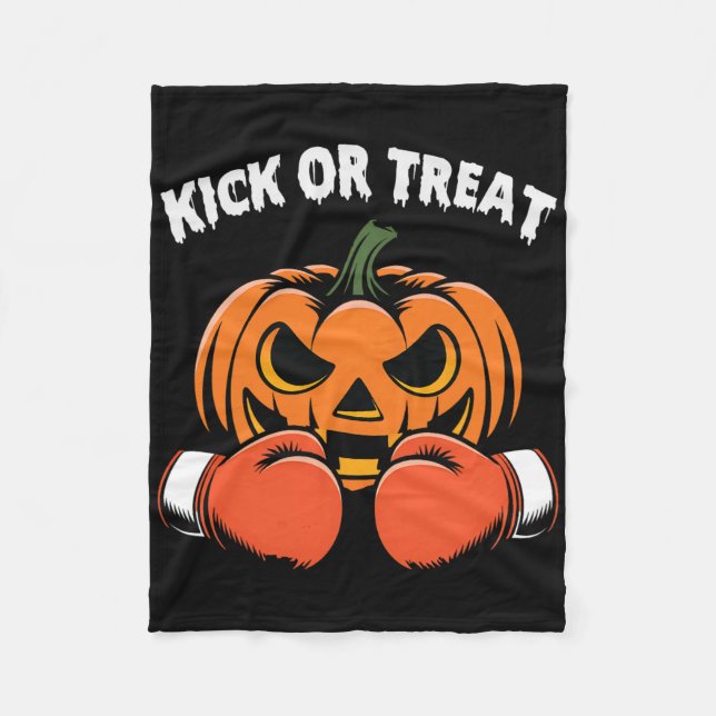 Kick eller Treat Halloween Boxing Funny Pumpkin Gl Fleecefilt (Framsidan)