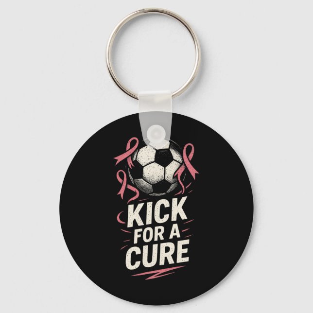 Kick For A Cure - Bröstcancerfotbollssupport  Nyckelring (Framsida)