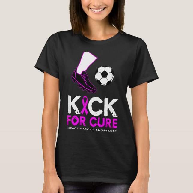 Kick For Cure Fotboll Design Bröstcancer T Shirt (Framsida)