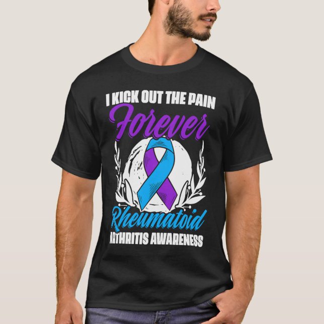 Kick The Pain Ribbon Rheumatoid Arthritis Awarenes T Shirt (Framsida)