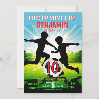 Kick Up Some Fun Soccer Ball Boys Birthday Party Inbjudningar