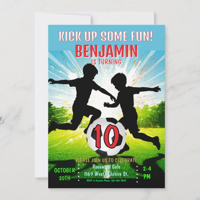 Kick Up Some Fun Soccer Ball Boys Birthday Party  Inbjudningar (Framsida)