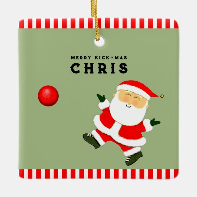 Kickball Player Helgdag Gift Julgransprydnad Keramik (Framsida)