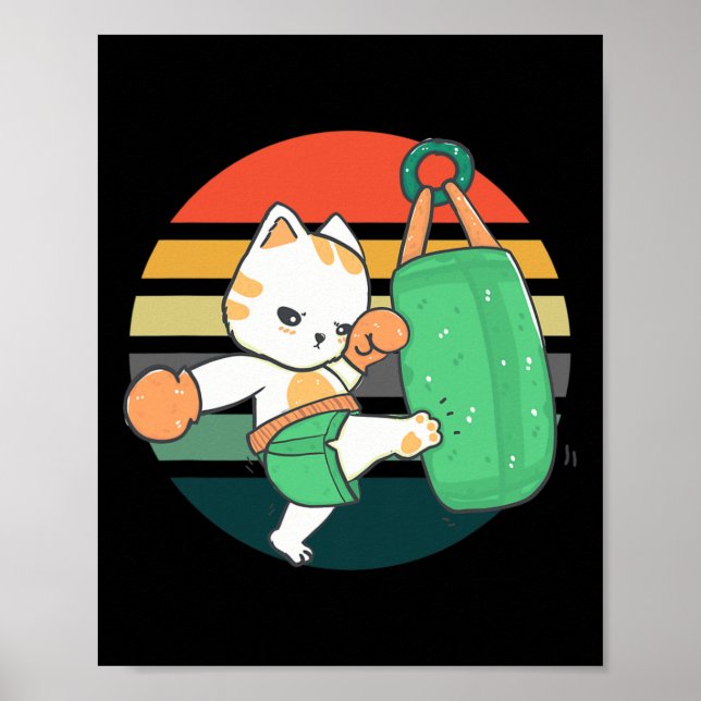 Kickboxande katt män kvinnor barn poster (Framsidan)